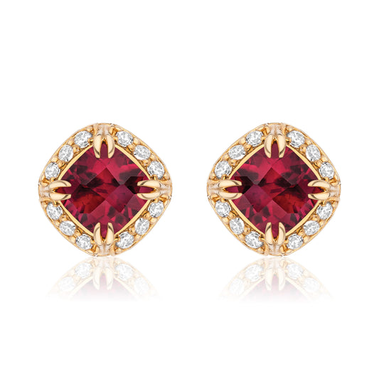 Urban Chic 18K Gold Studs with Diamonds | Rubellite Tourmaline