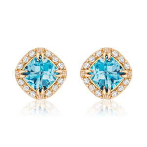 Urban Chic 18K Gold Studs with Diamonds | Swiss Blue Topaz