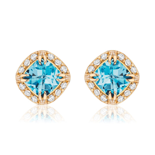 Urban Chic 18K Gold Studs with Diamonds | Swiss Blue Topaz