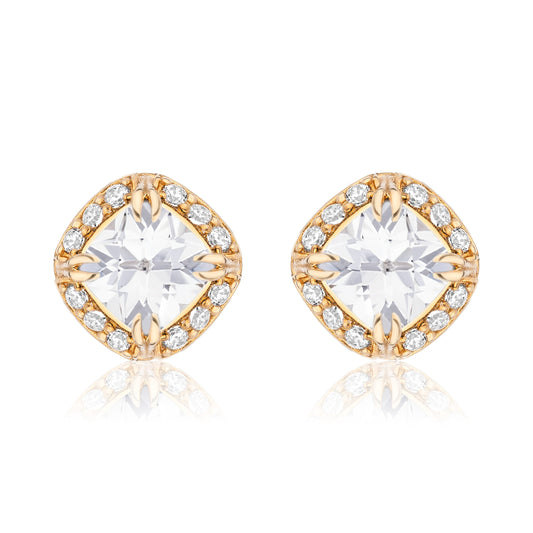 Urban Chic 18K Gold Studs with Diamonds | White Topaz