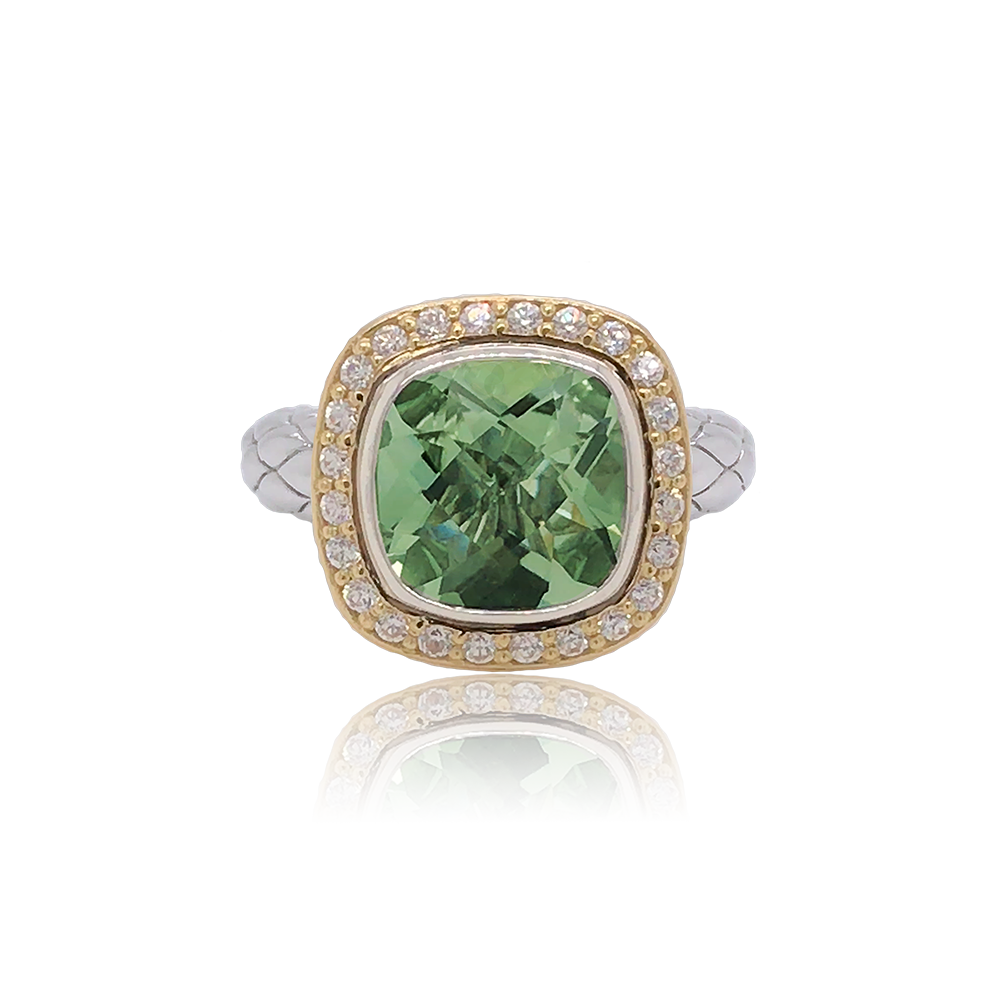 Timeless Ring with 18k Gold & Diamonds | Prasiolite