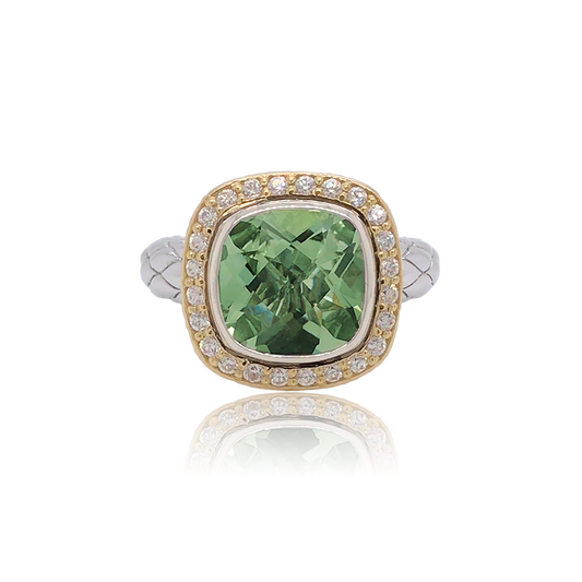 Timeless Ring with 18k Gold & Diamonds | Prasiolite