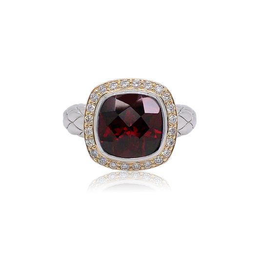 Timeless Ring with 18k Gold & Diamonds | Rhodolite
