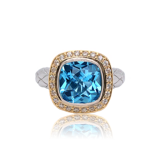 Timeless Ring with 18k Gold & Diamonds | Swiss Blue Topaz