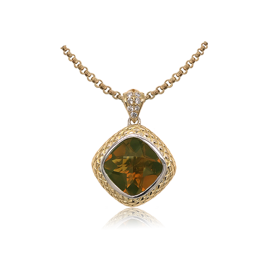 Timeless Pendant with 18k Gold & Diamonds | Cinnamon Quartz