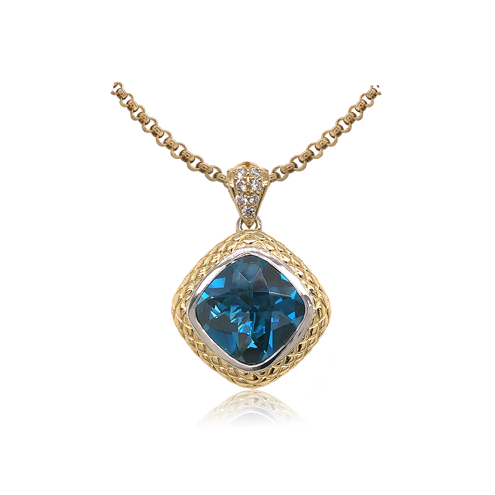 Timeless Pendant with 18k Gold & Diamonds | London Blue Topaz
