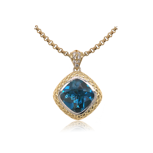 Timeless Pendant with 18k Gold & Diamonds | London Blue Topaz