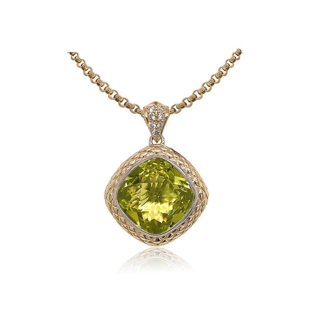 Timeless Pendant with 18k Gold & Diamonds | Lemon Quartz