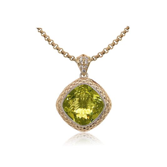 Timeless Pendant with 18k Gold & Diamonds | Lemon Quartz