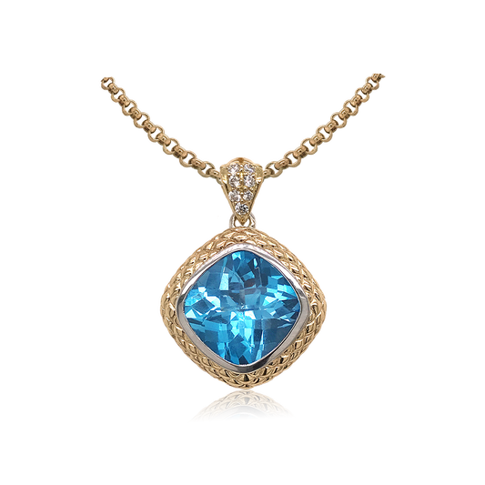Timeless Pendant with 18k Gold & Diamonds | Swiss Blue Topaz