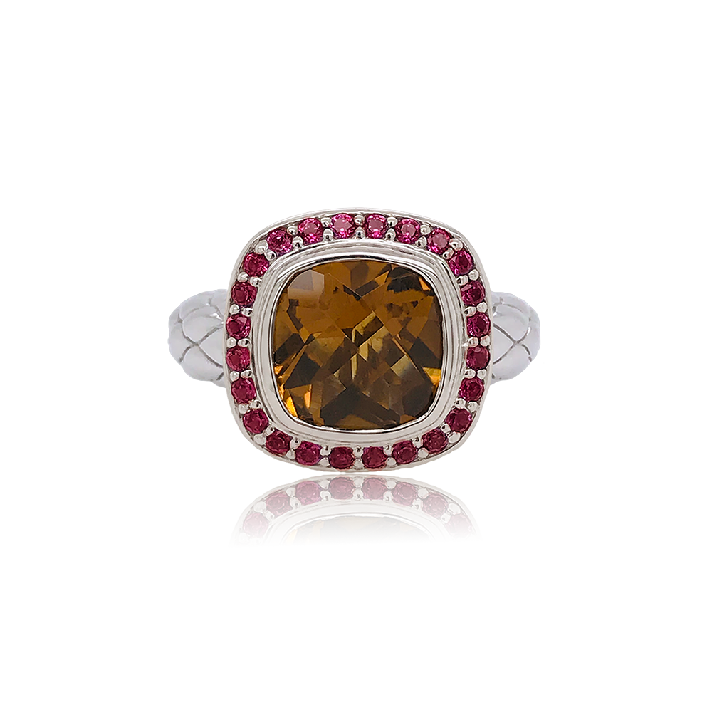 Timeless Ring Accented with 18k Gold | Cinnamon Quartz with Rhodolite