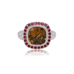 Timeless Ring Accented with 18k Gold | Cinnamon Quartz with Rhodolite