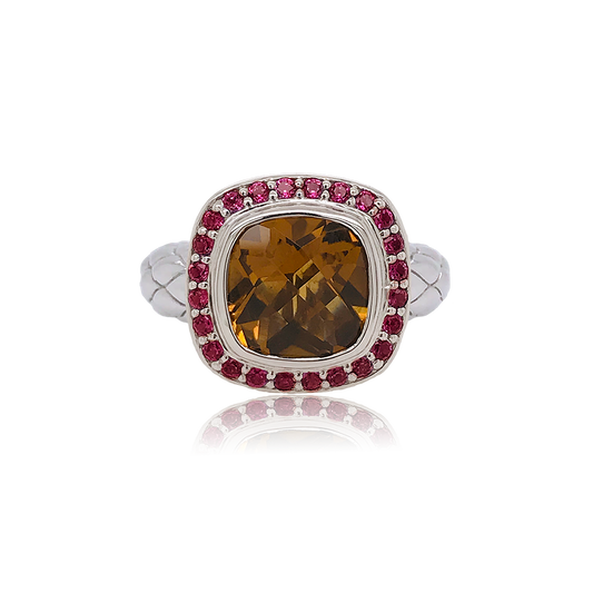 Timeless Ring Accented with 18k Gold | Cinnamon Quartz with Rhodolite