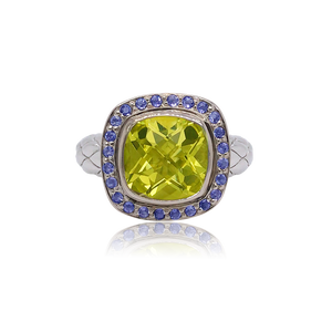 Timeless Ring Accented with 18k Gold | Lemon Quartz with Iolite
