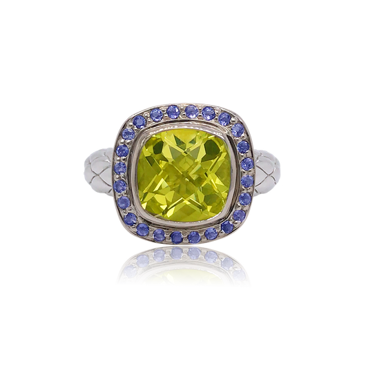 Timeless Ring Accented with 18k Gold | Lemon Quartz with Iolite
