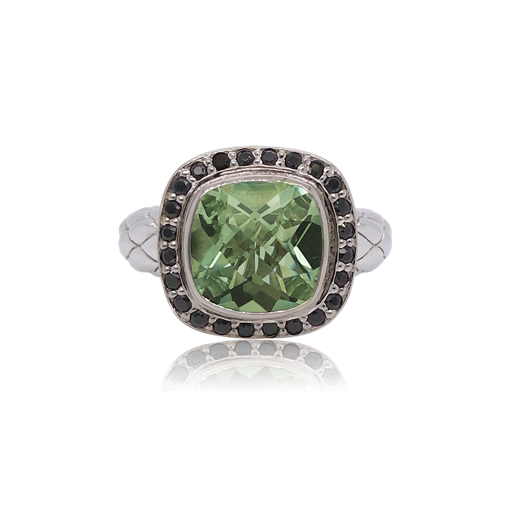 Timeless Ring Accented with 18k Gold | Prasiolite with Black Spinel