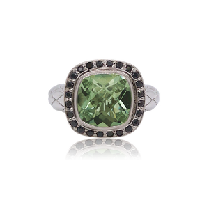 Timeless Ring Accented with 18k Gold | Prasiolite with Black Spinel