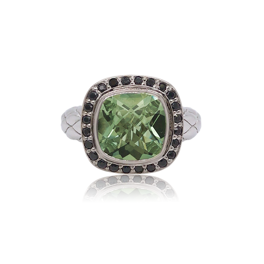 Timeless Ring Accented with 18k Gold | Prasiolite with Black Spinel