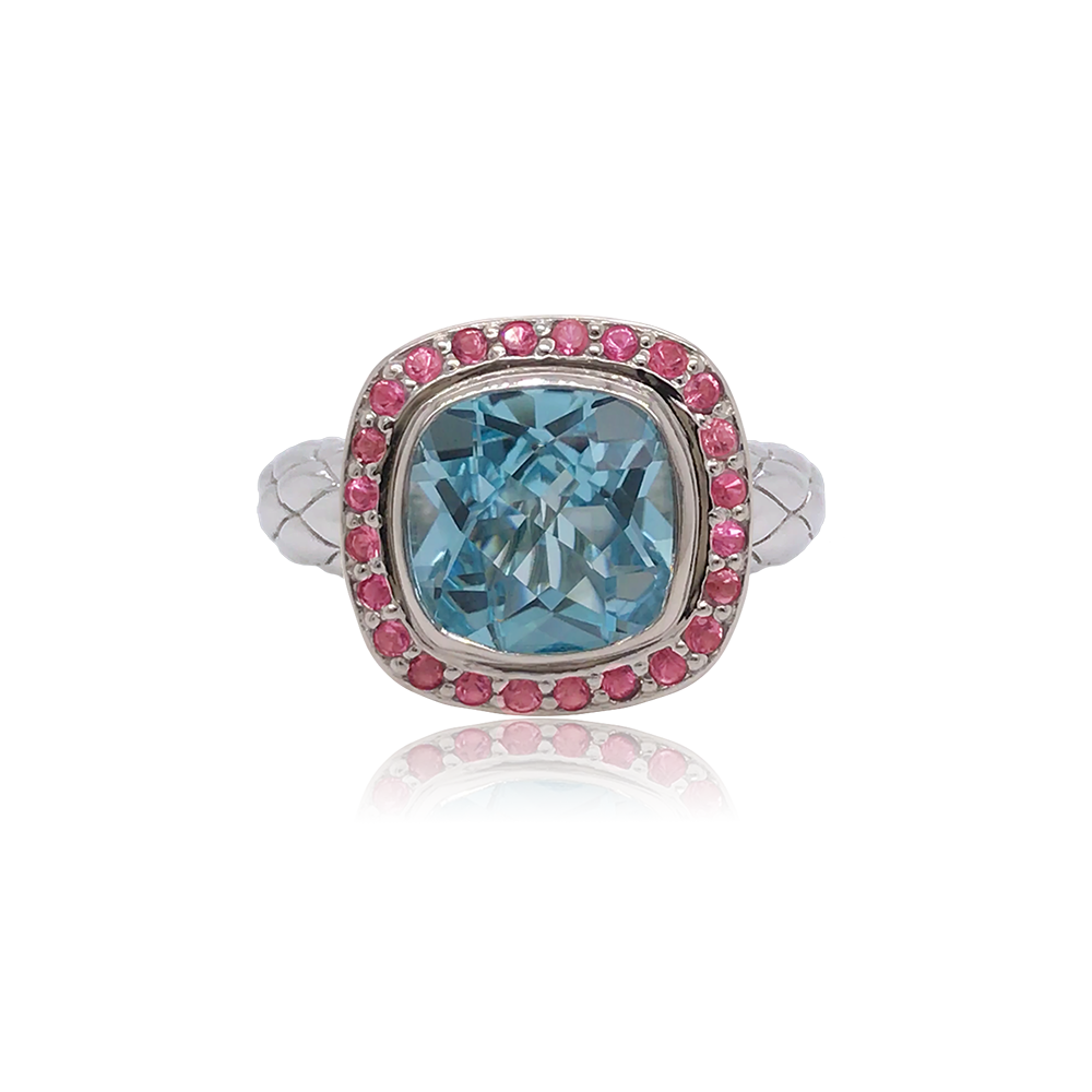 Timeless Ring Accented with 18k Gold | Sky Blue Topaz with Pink Tourmaline