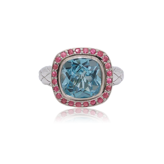 Timeless Ring Accented with 18k Gold | Sky Blue Topaz with Pink Tourmaline