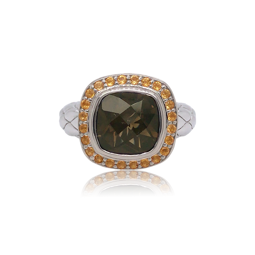 Timeless Ring Accented with 18k Gold | Smokey Quartz with Citrine