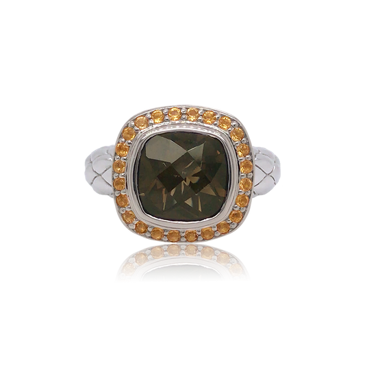 Timeless Ring Accented with 18k Gold | Smokey Quartz with Citrine